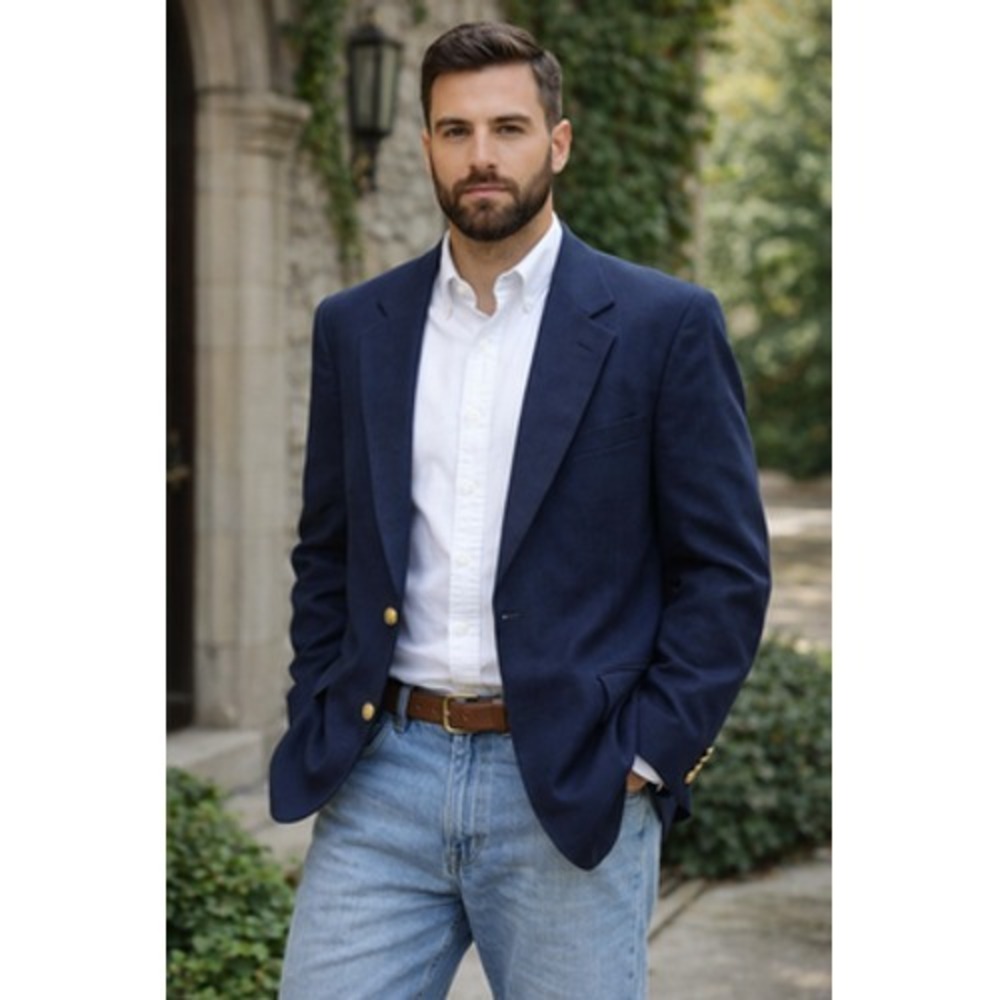 Vintage CC Hughes Blazer Mens 44R Navy Blue Two Button Gold Buttons Sport Coat